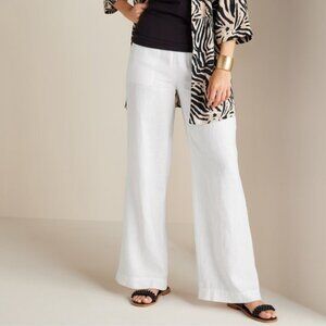 Soft Surroundings White Aliso Point Linen Wide Leg Pants Size Medium